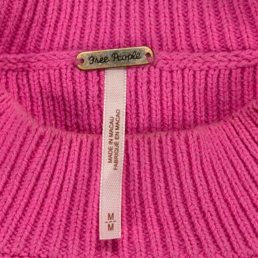 Free People Hot Pink Ribbed Knit Crop Sweater Mock Neck Boxy Mens M - Picture 4 of 16